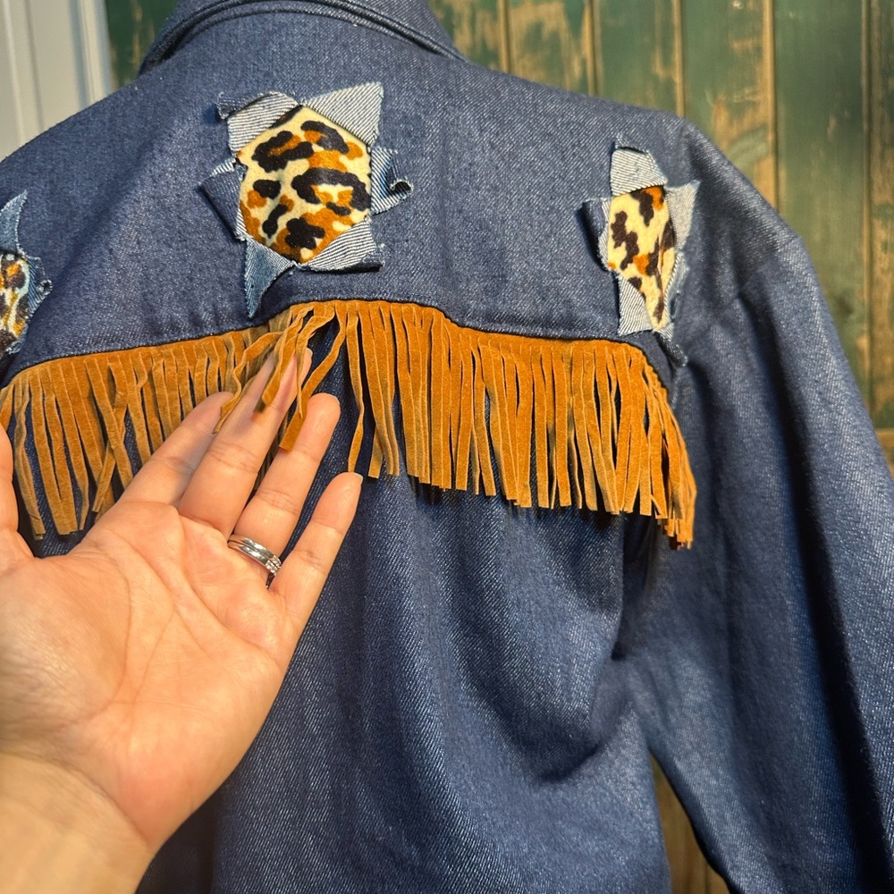 Oversized One-of-a-Kind Denim western Fringe Western Blazer  women size xl - Picture 10 of 16